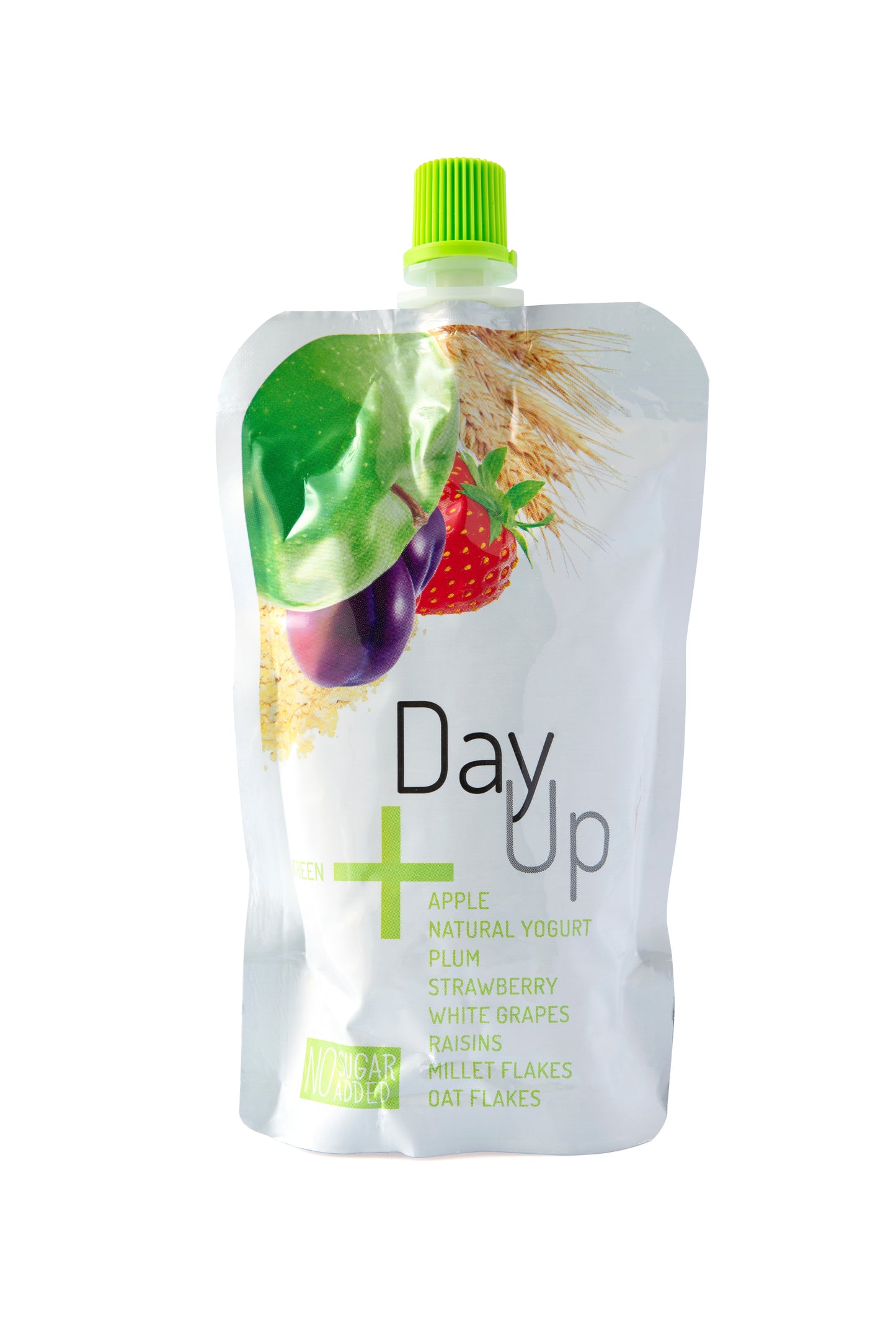 532082 Dezert ovocný jablko, švestka, jahoda s jogurtem a cereáliemi - kapsička 120 g DAY UP-1
