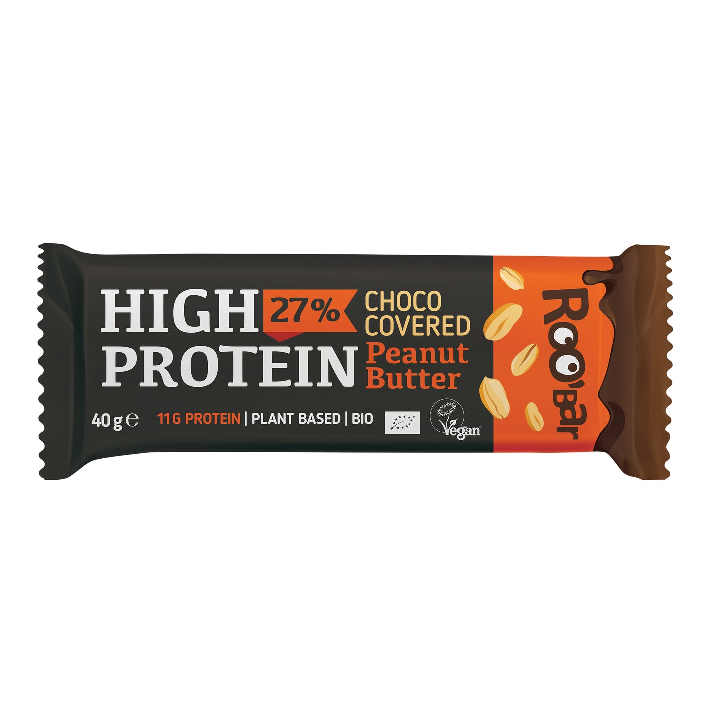 630334 Tyčinka proteinová s arašídy v čokoládě veganská 40 g BIO ROO´BAR-1