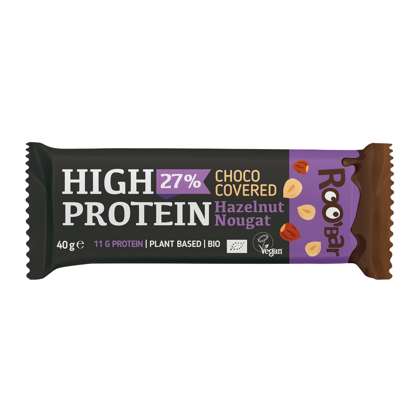 630335 Tyčinka proteinová s nugátem z lískových ořechů v čokoládě veganská 40 g BIO ROO´BAR-1