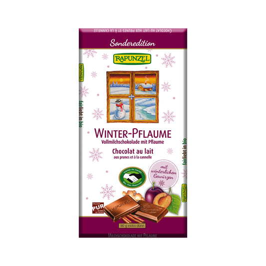 665274 Čokoláda mléčná zimní se švestkami 80 g BIO   RAPUNZEL-1