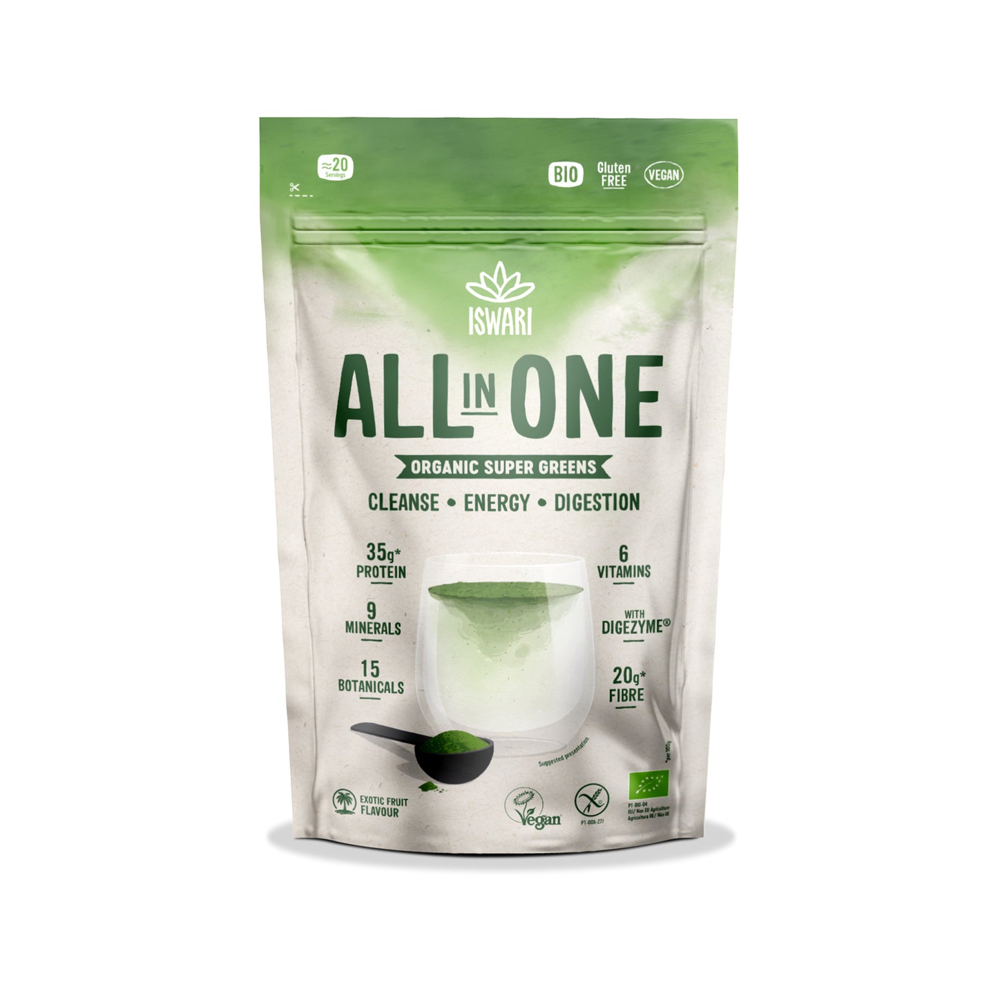 913126 Super greens s příchutí exotického ovoce 200 g BIO ISWARI -1