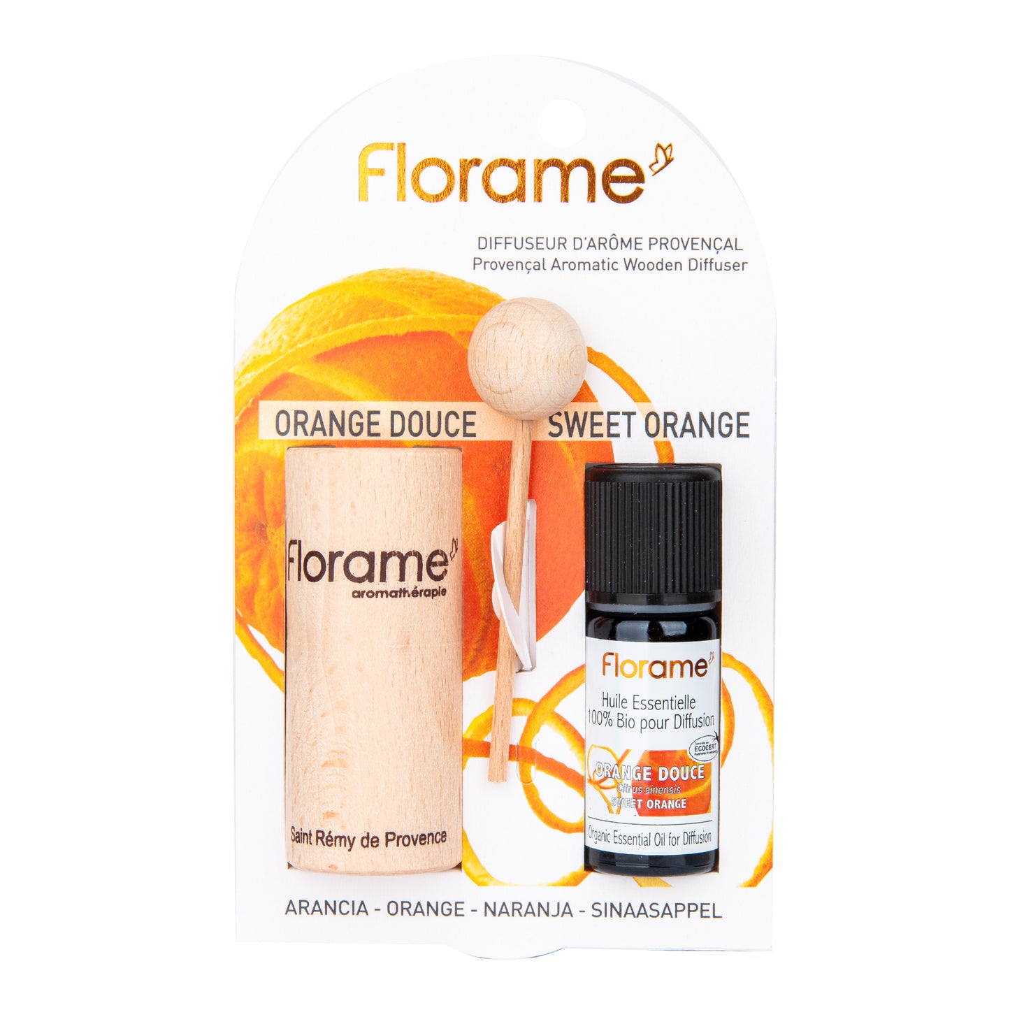 932063 Difuzér provensálský dřevěný + éterický olej Sladký pomeranč 10 ml BIO FLORAME-1