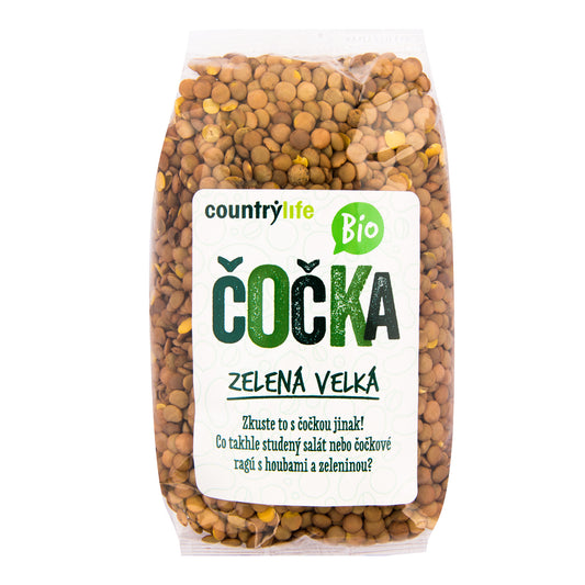120020 Čočka zelená velká 500 g BIO   COUNTRY LIFE-1