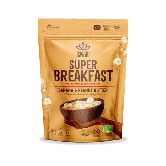 230166 Směs instantní Super Breakfast s banánem a arašídovým máslem 360 g BIO   ISWARI -1