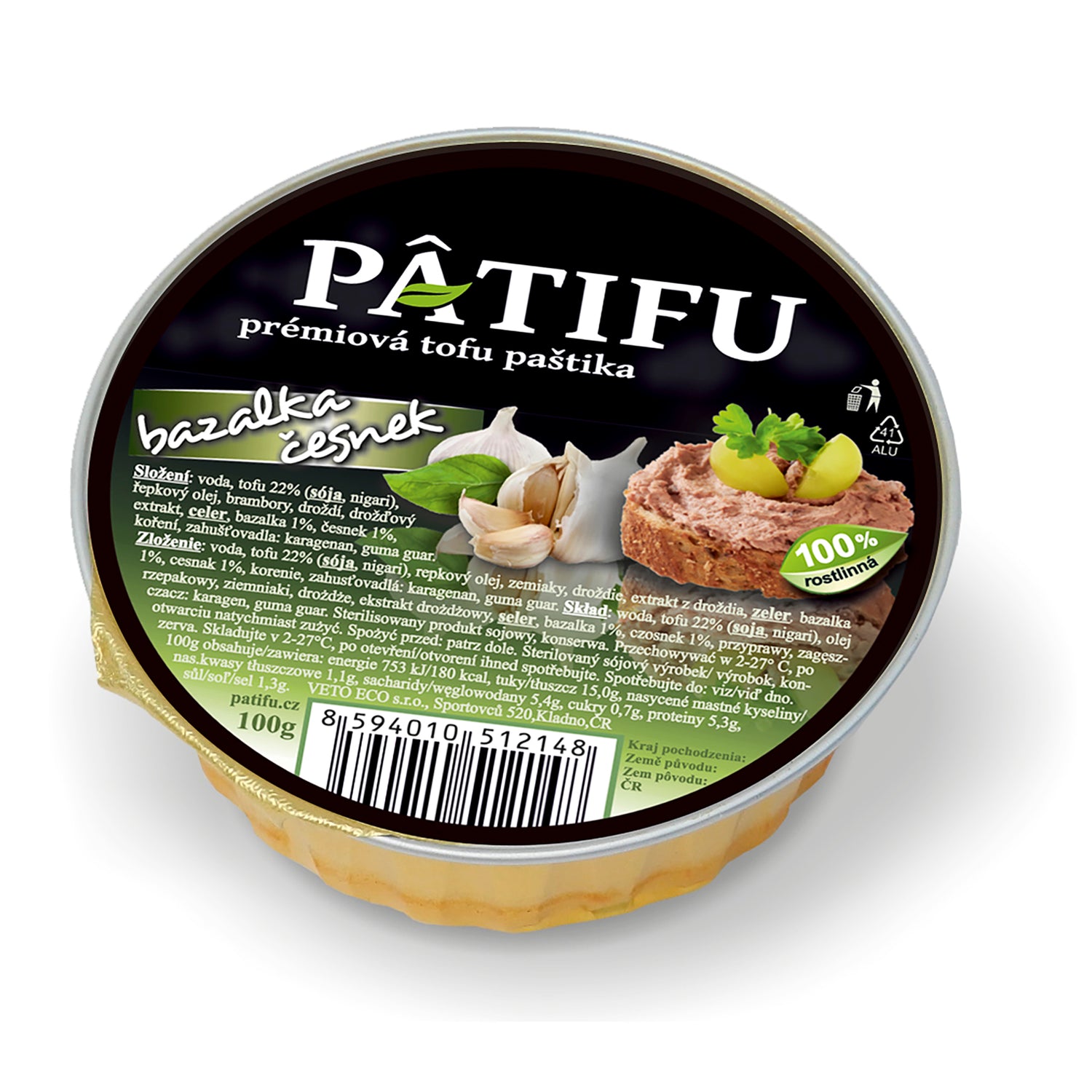 312034 Paštika PATIFU bazalka a česnek 100 g   VETO ECO-1