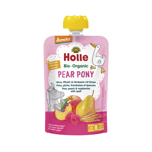 330129 Příkrm hruška, broskev, malina se špaldou - kapsička 100 g BIO   HOLLE