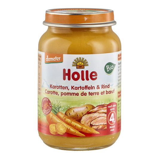 330137 Příkrm mrkev, brambory, hovězí maso 190 g   HOLLE