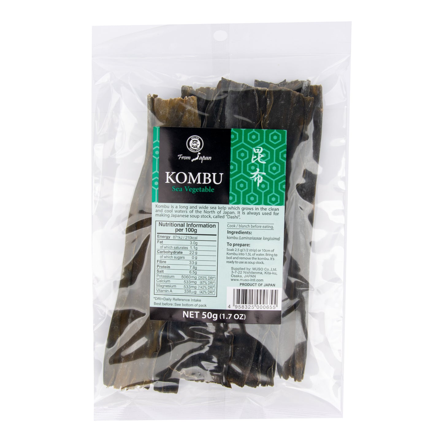 482003 Mořské řasy Kombu 50 g   MUSO-1