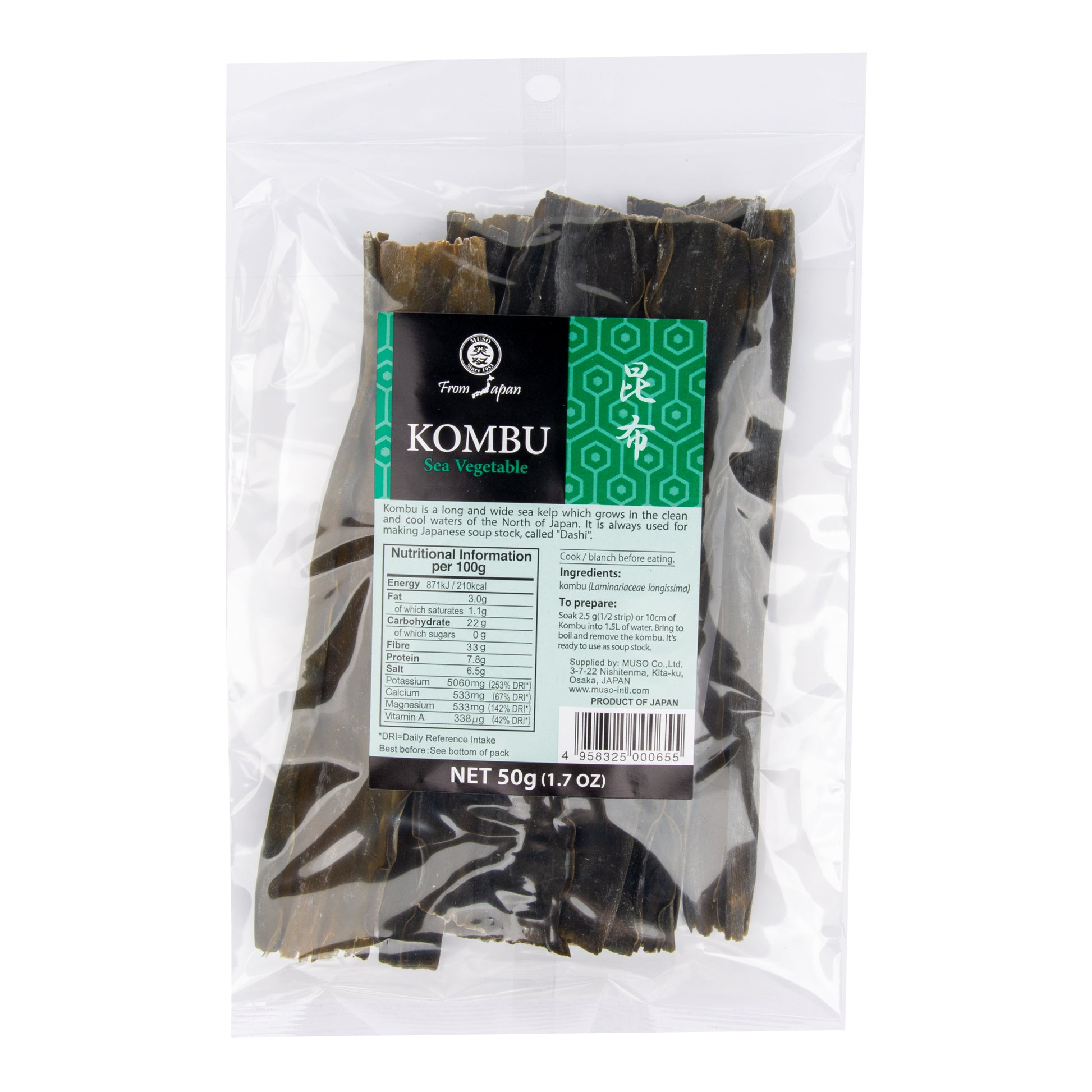 482003 Mořské řasy Kombu 50 g   MUSO-1
