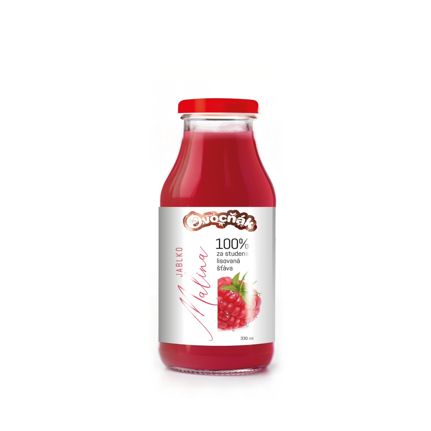 552122 Mošt ovocný jablko-malina sklo 330ml   OVOCŇÁK-1