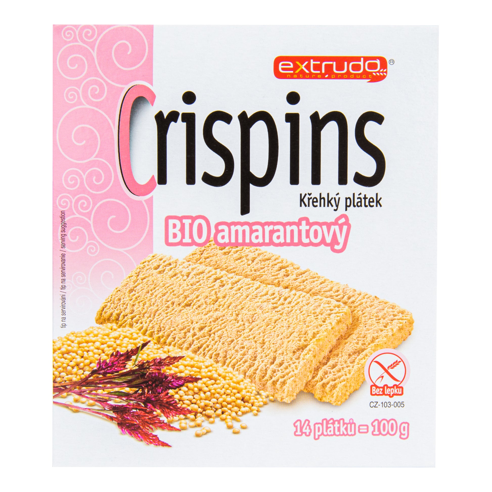 610025 Chlebíček kukuřičný s amarantem Crispins bezlepkový 100 g BIO   EXTRUDO-2