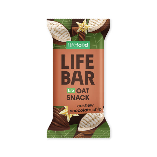 630251 Tyčinka Lifebar Oat snack s kešu a kousky čokolády 40 g BIO   LIFEFOOD-1