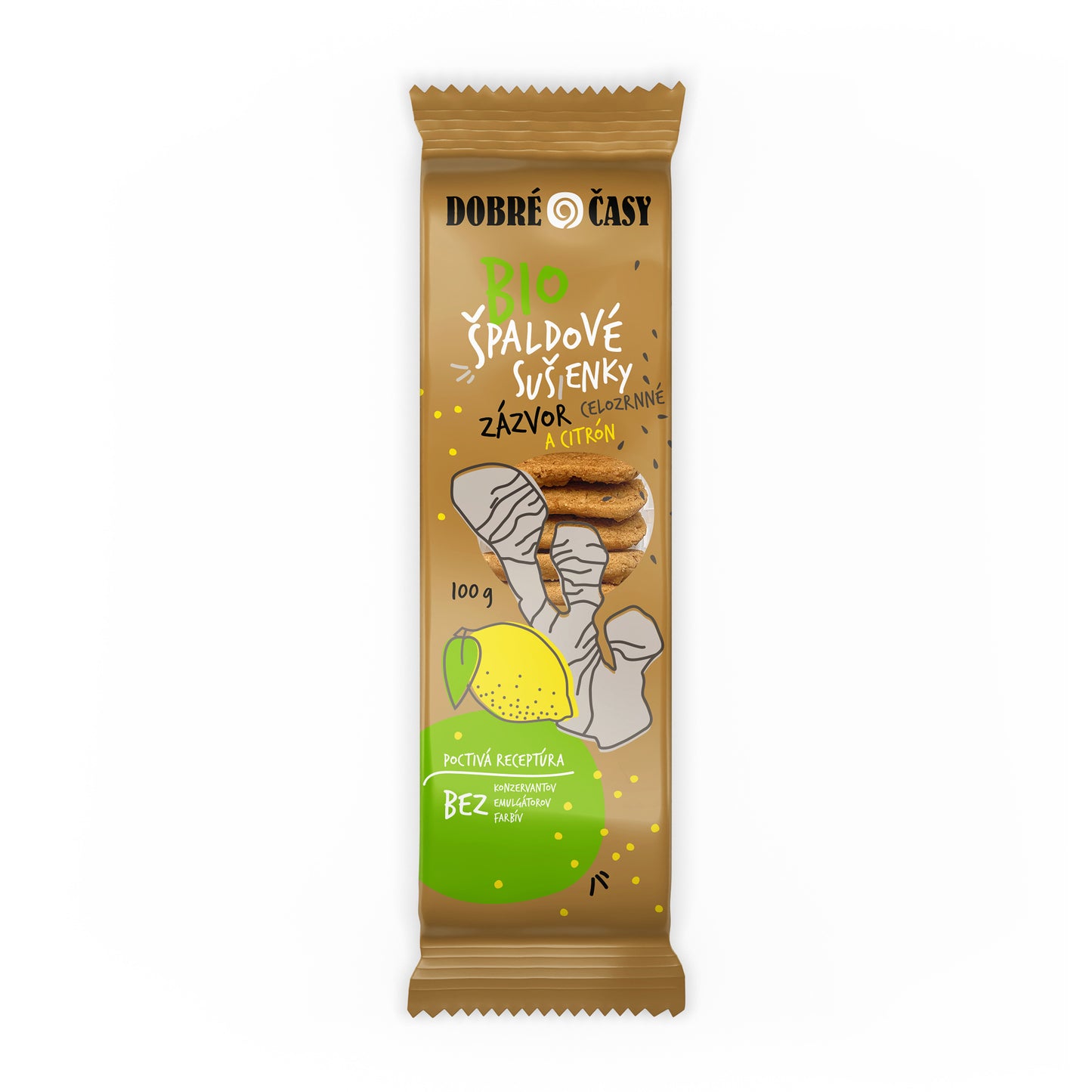 630275 Sušenky špaldové celozrnné zázvorovo-citrónové 100 g BIO   DOBRÉ ČASY-1