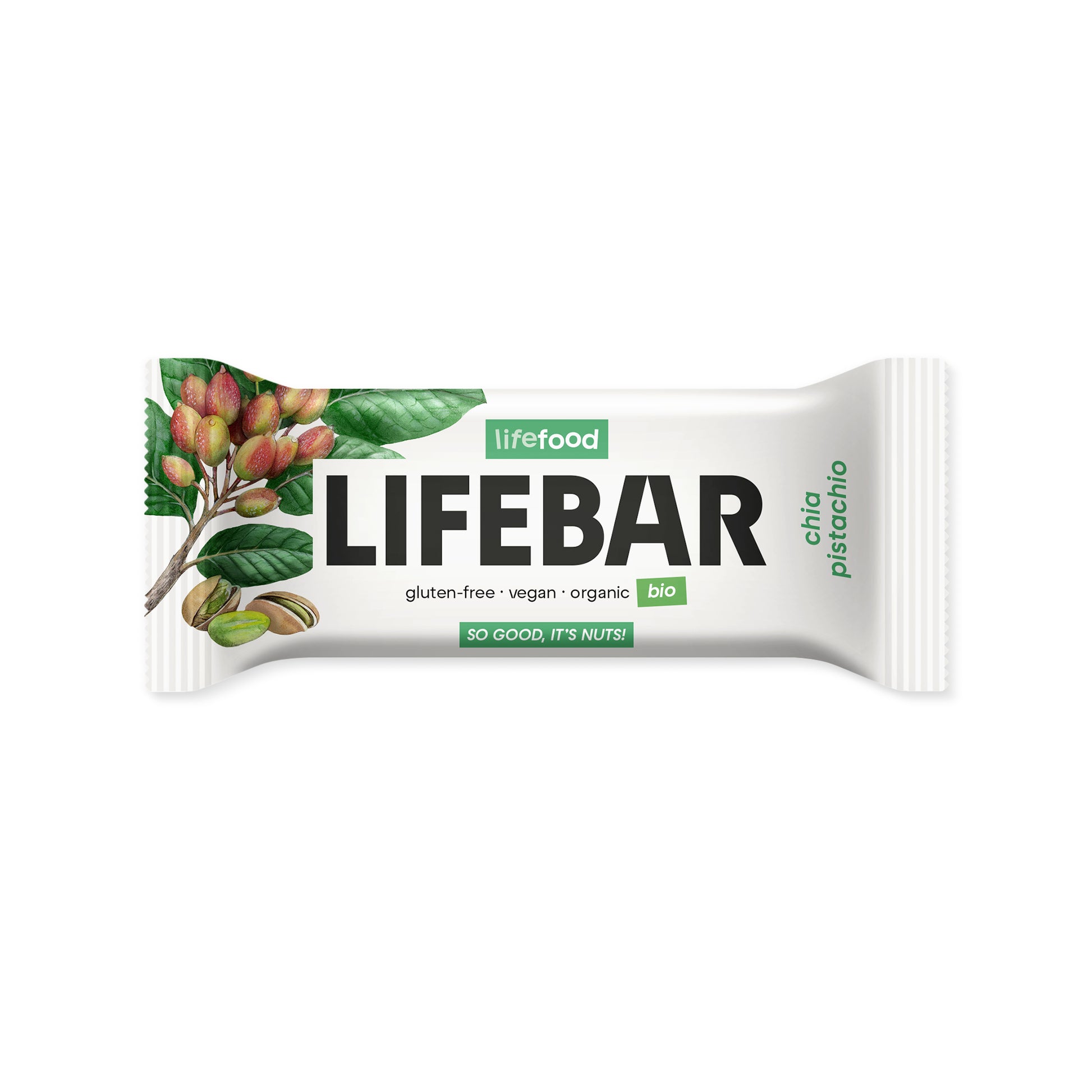 630287 Tyčinka Lifebar pistáciová s chia RAW 40 g BIO   LIFEFOOD-1