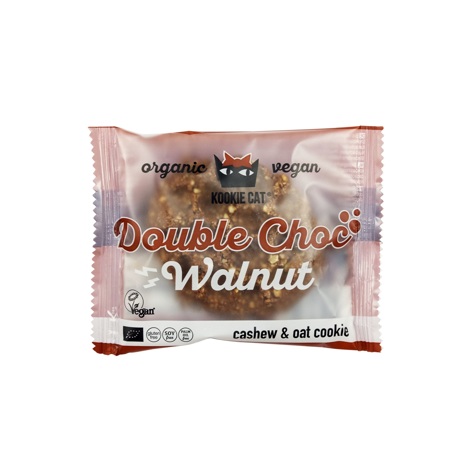 630328 Cookie kakaové s kousky čokolády a vlašskými ořechy veganské bezlepkové 50 g BIO   KOOKIE CAT