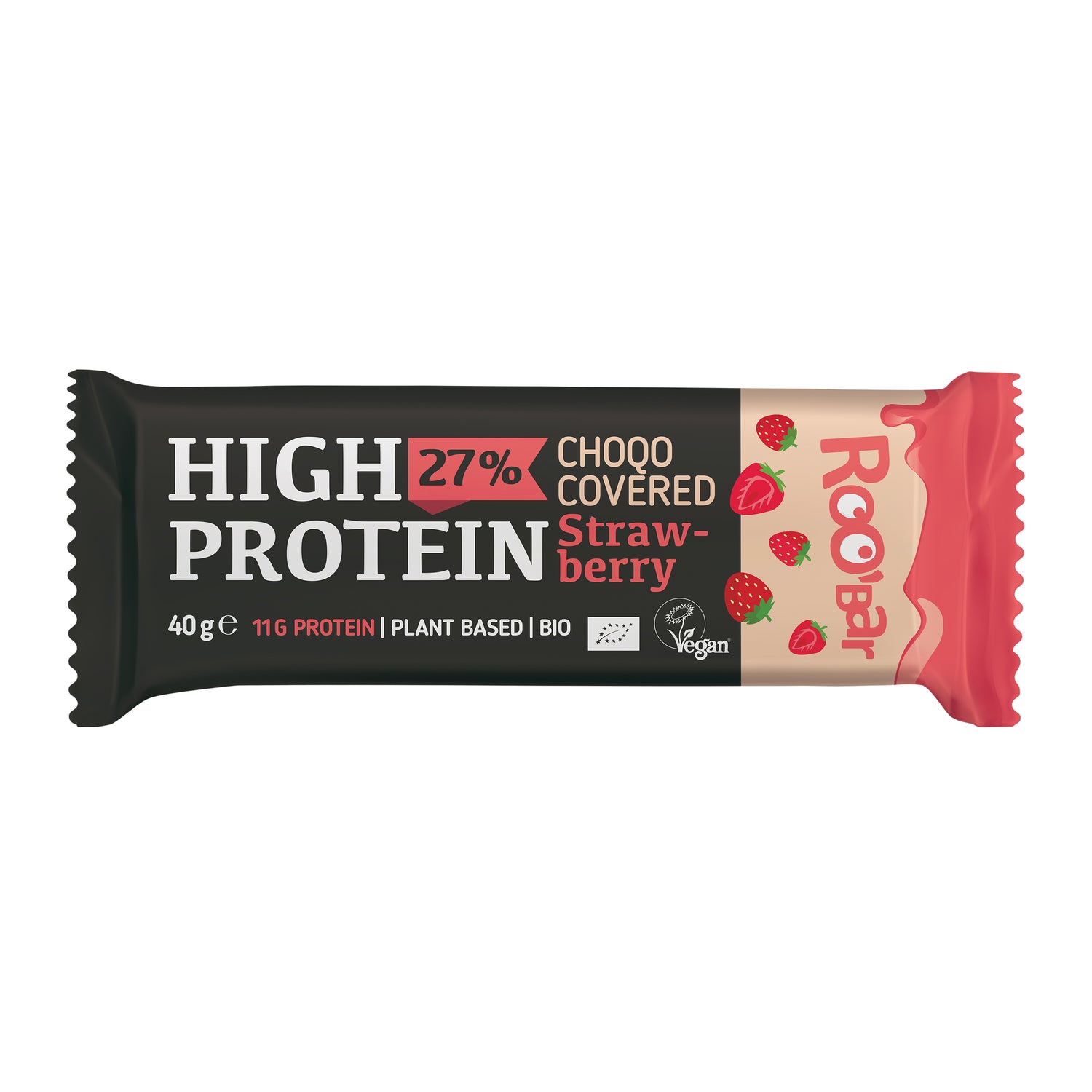 630333 Tyčinka proteinová jahodová v růžové polevě veganská 40 g BIO   ROO´BAR-1