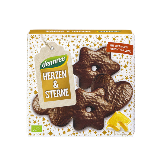 630411 Srdíčka a hvězdičky s pomerančovou náplní 250 g BIO   DENNREE-1