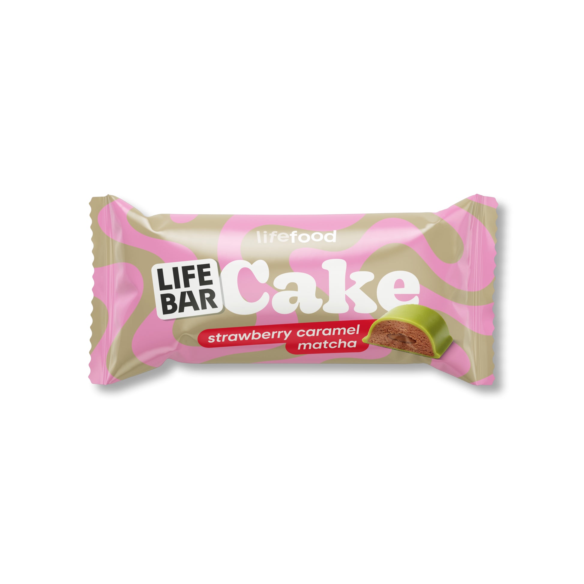 630418 Tyčinka Lifebar Cake jahoda, karamel a matcha 35 g BIO   LIFEFOOD-1