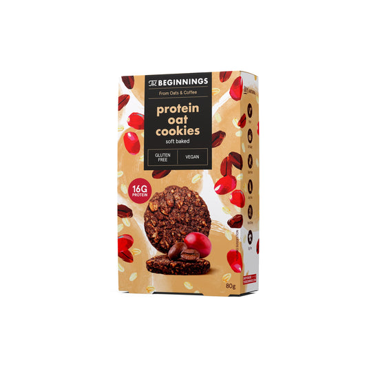 632247 Sušenky ovesné proteinové s kakaem 80 g   THE BEGINNINGS-1