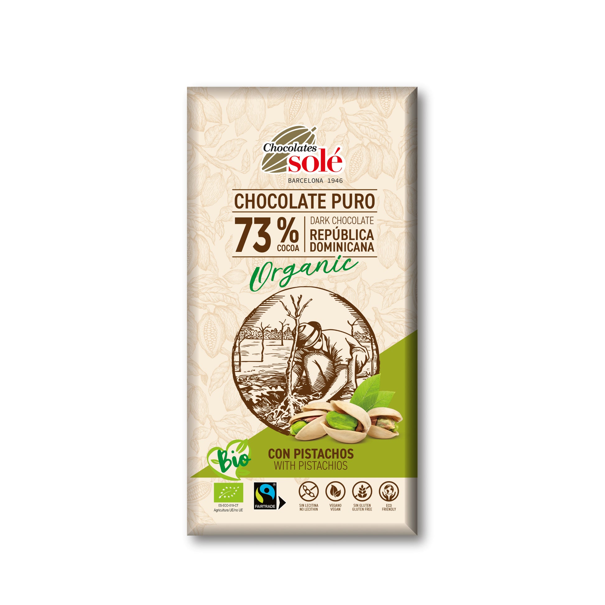 660231 Čokoláda hořká 73 % s pistáciemi 135 g BIO   SOLÉ-1