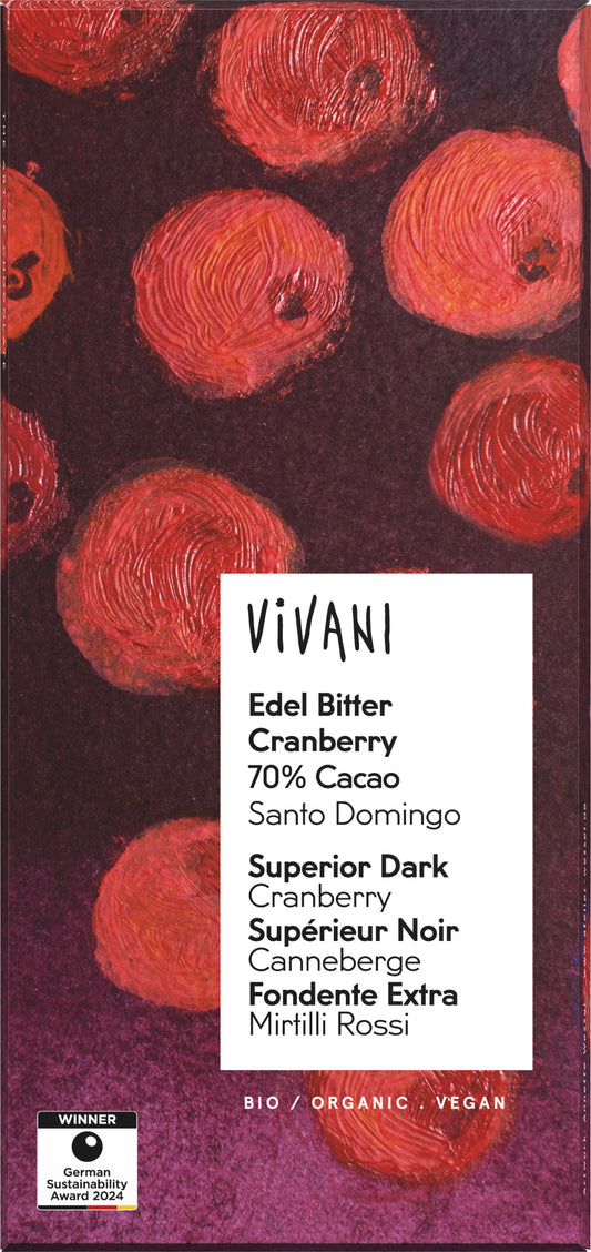 665208 Čokoláda hořká s brusnicemi 100 g BIO   VIVANI-2
