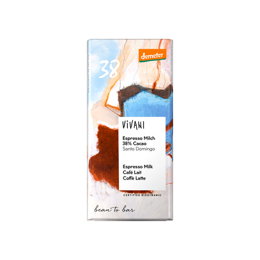 665362 Čokoláda mléčná Espresso Milk 38 % 90 g BIO   VIVANI-1