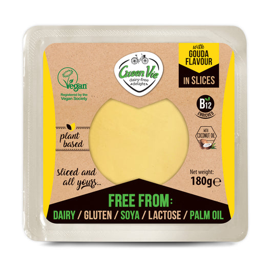 712099 Veganská alternativa sýru gouda plátky 180 g   GREENVIE-3