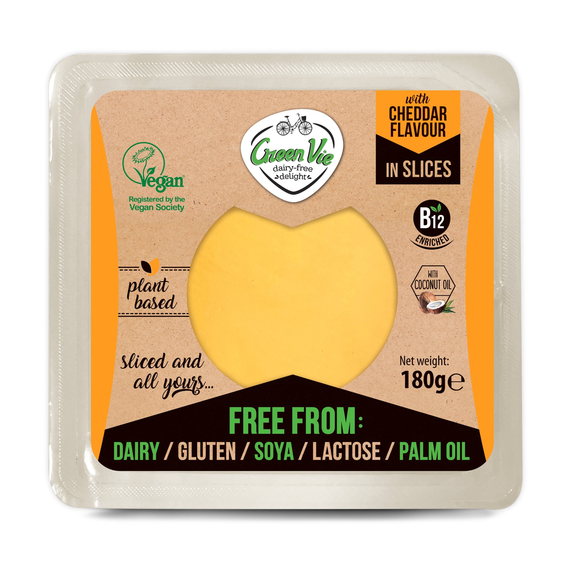 712101 Veganská alternativa sýru cheddar plátky 180 g   GREENVIE-3