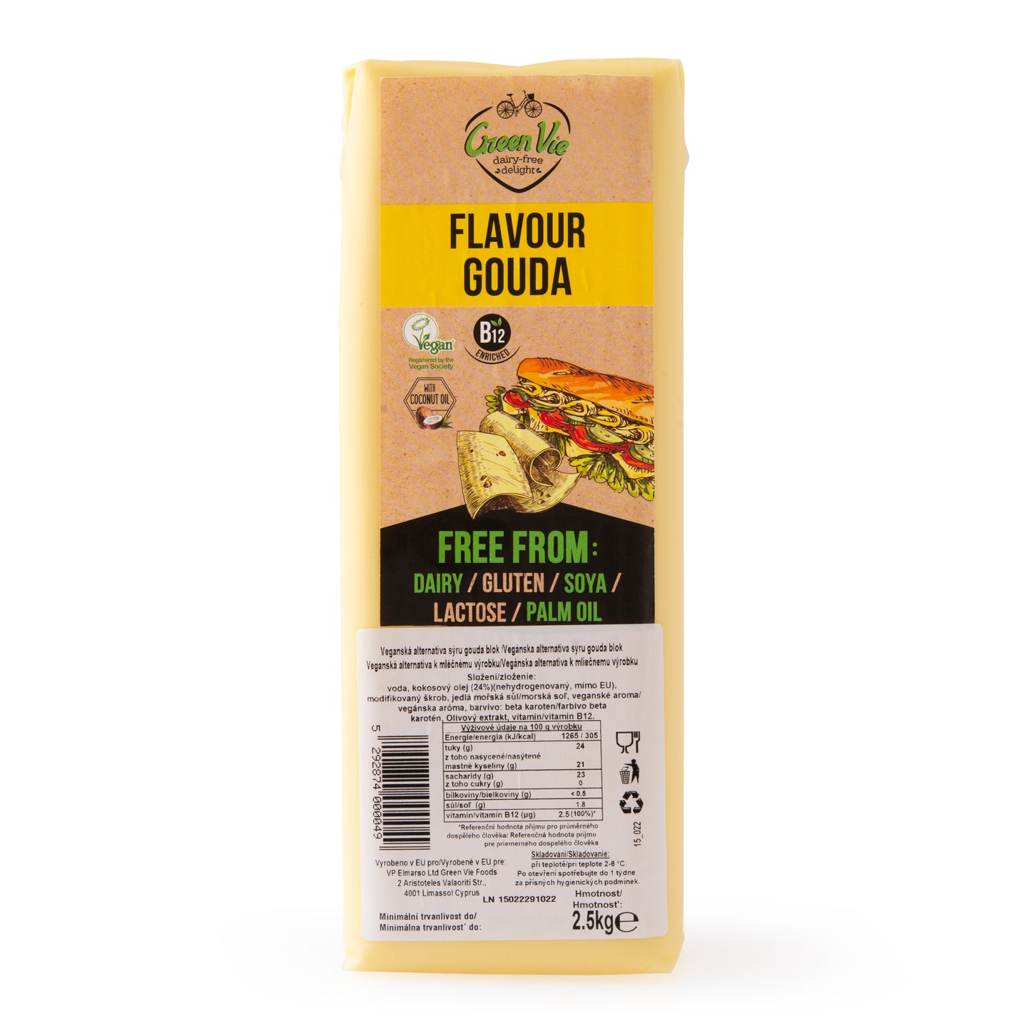 712122 Veganská alternativa sýru gouda blok 2,5 kg   GREENVIE-1