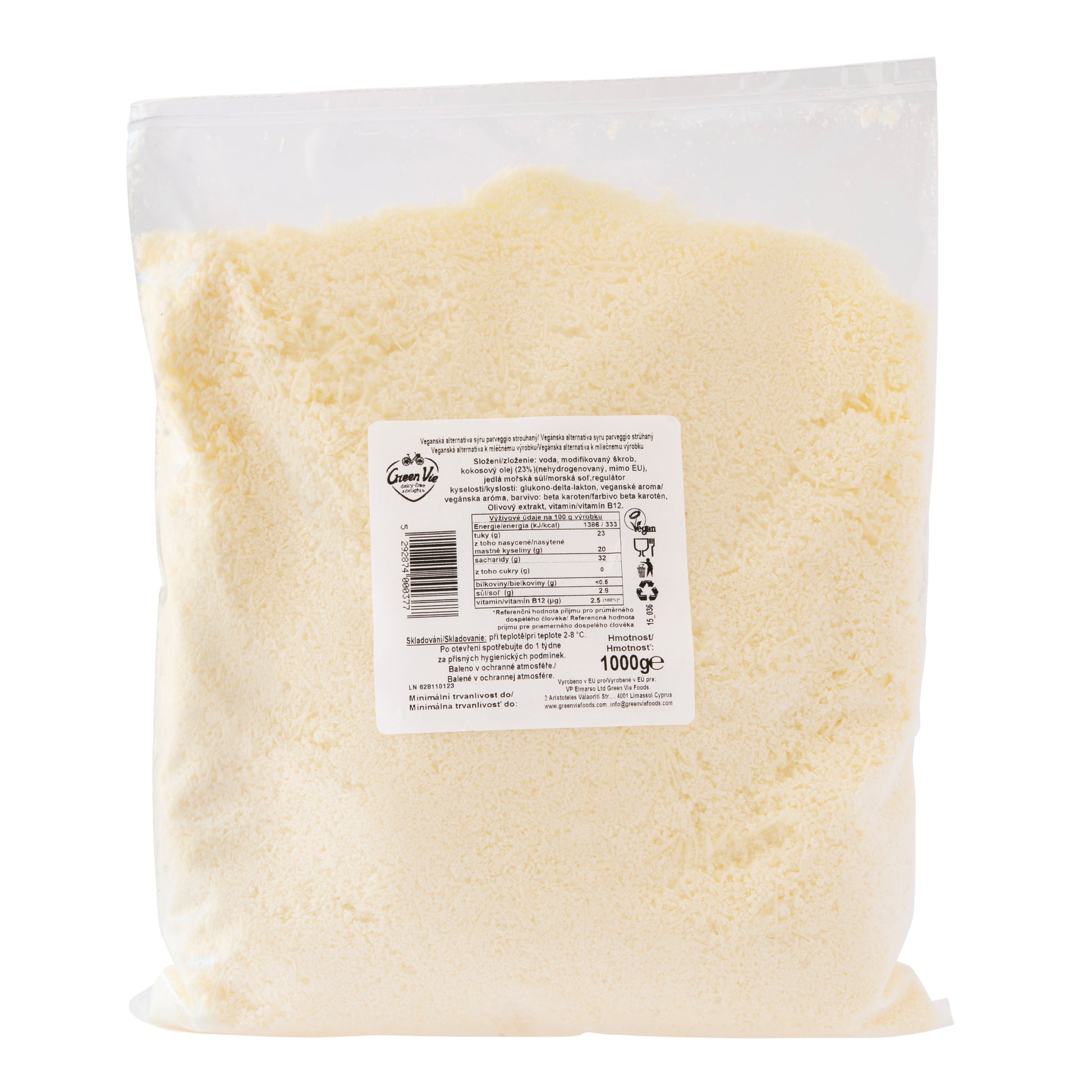 712126 Veganská alternativa sýru parmezán strouhaný 1 kg   GREENVIE-1
