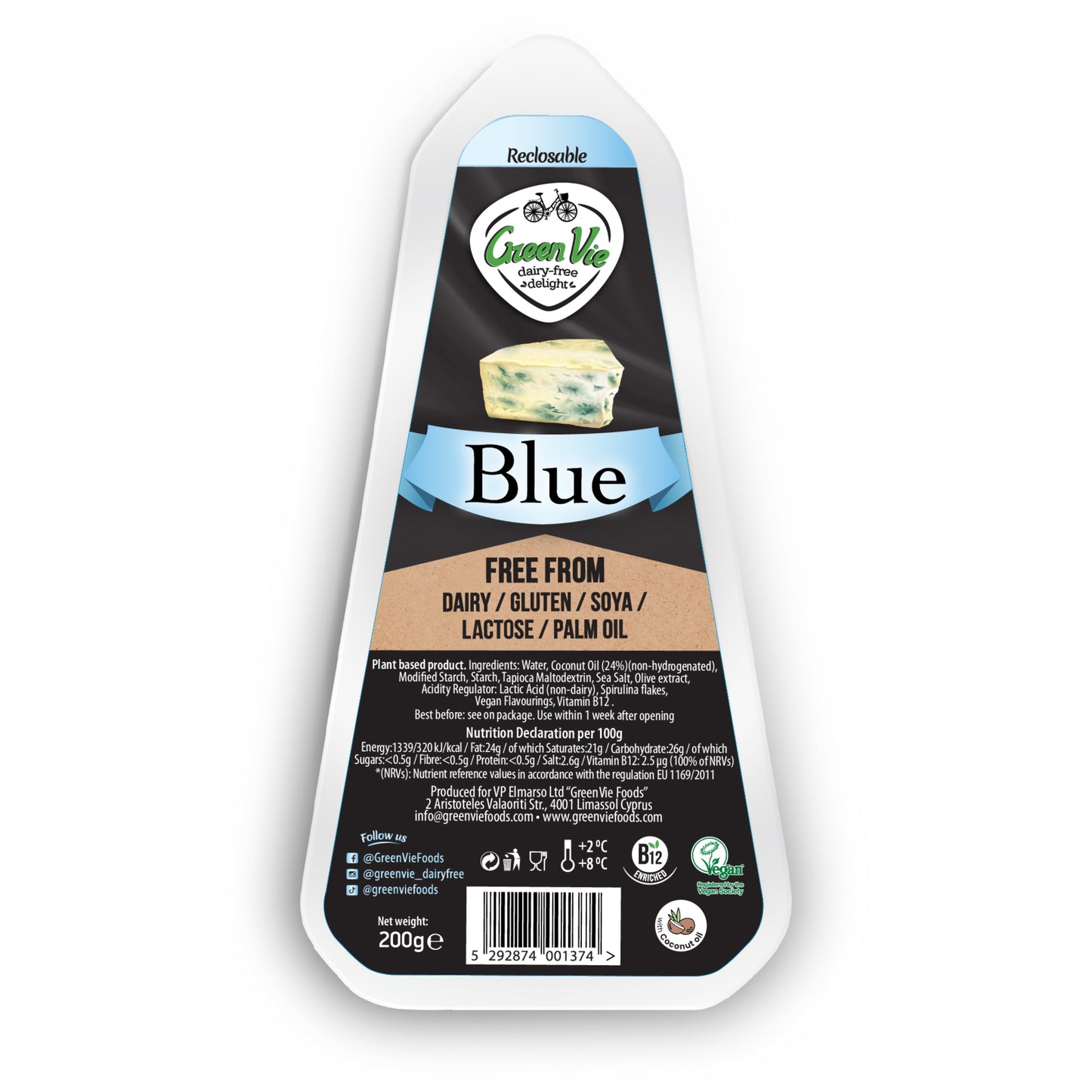 712144 Veganská alternativa modrého sýru blok 200 g   GREENVIE-1