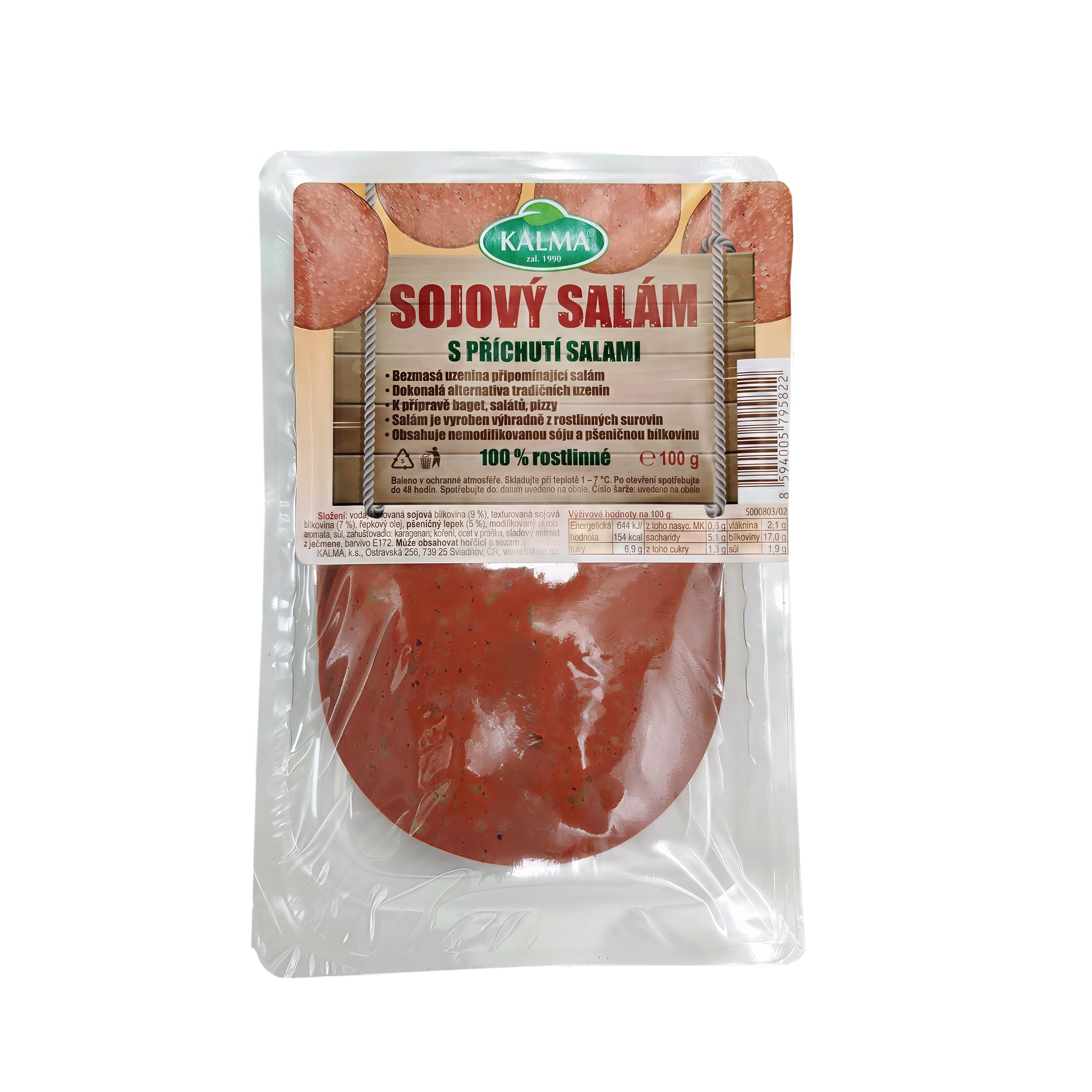 712248 Plátky sójové s příchutí salami 100 g   KALMA-1