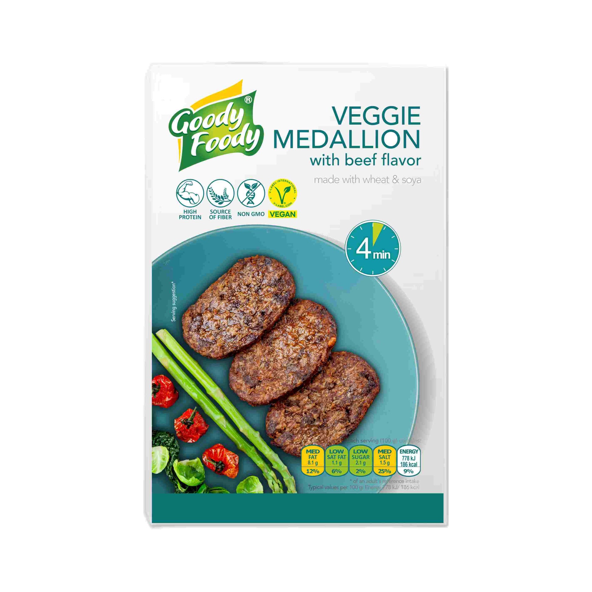 742203 Alternativa medailonků s hovězí příchutí 155 g   GOODY FOODY-1