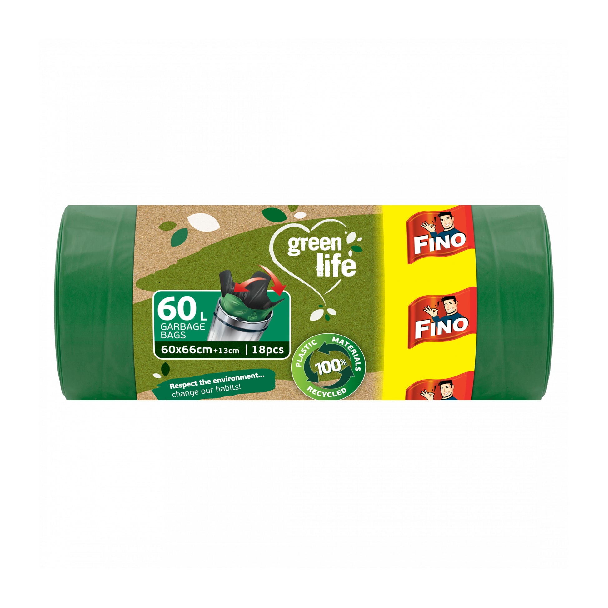 900183 Pytle na odpadky Green Life Easy pack 27 μm - 60 l 18 ks   FINO-1
