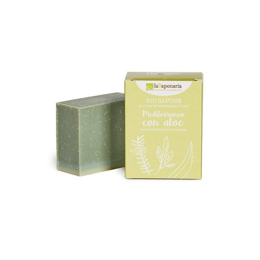 900642 Mýdlo tuhé olivové - středomořské bylinky s aloe vera 100 g BIO   LA SAPONARIA-1