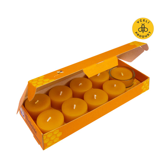 901218 Sada čajových svíček ze včelího vosku se stojánkem bezobalové 9 ks   KERZENFARM -1