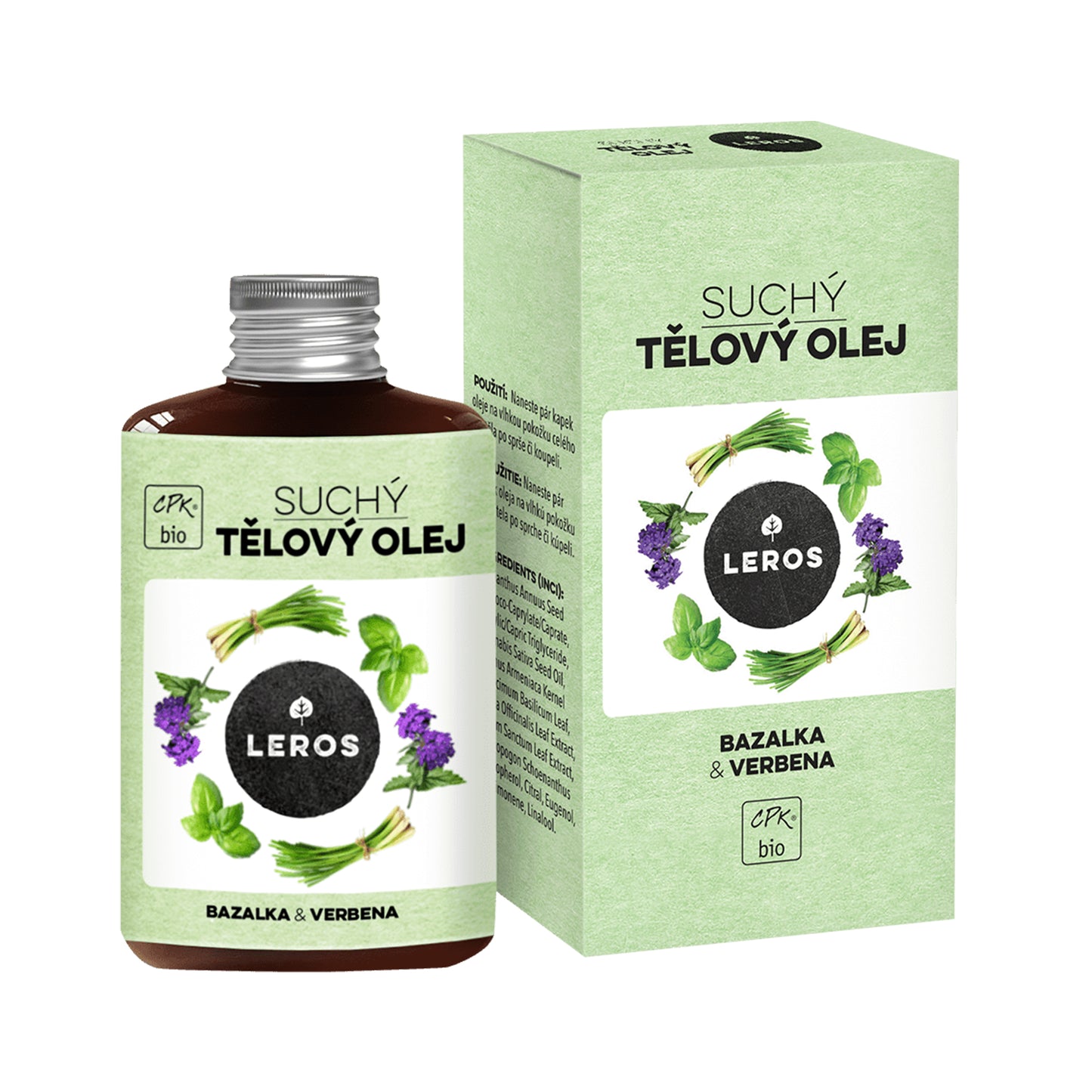 901954 Olej tělový suchý Bazalka & verbena 100 ml BIO    LEROS-1
