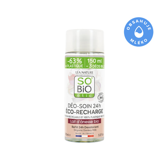 903468 Náplň do deodorantu roll-on 24h hydratačního s oslím mlékem 150 ml BIO   SO’BiO étic