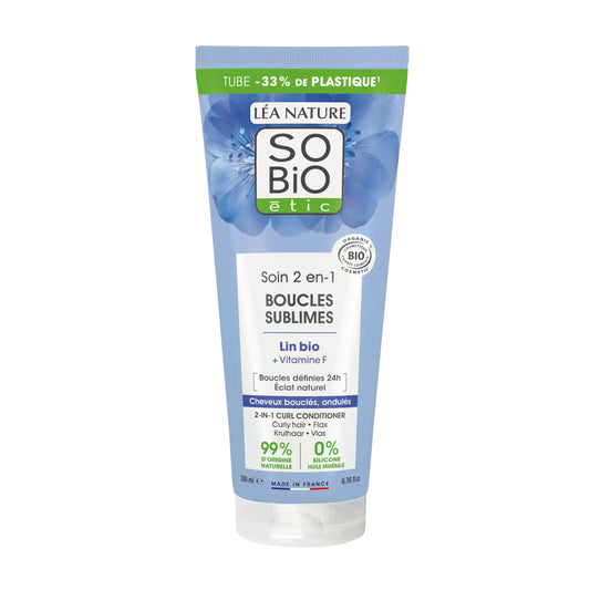903489 Péče 2v1 pro kudrnaté vlasy s vitaminem F a lněným semínkem 200 ml BIO   SO’BiO étic