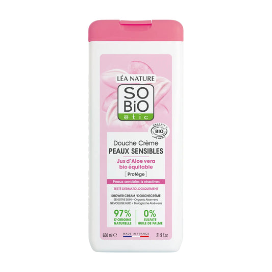 903497 Krém sprchový pro citlivou pleť s aloe vera 650 ml BIO   SO’BiO étic