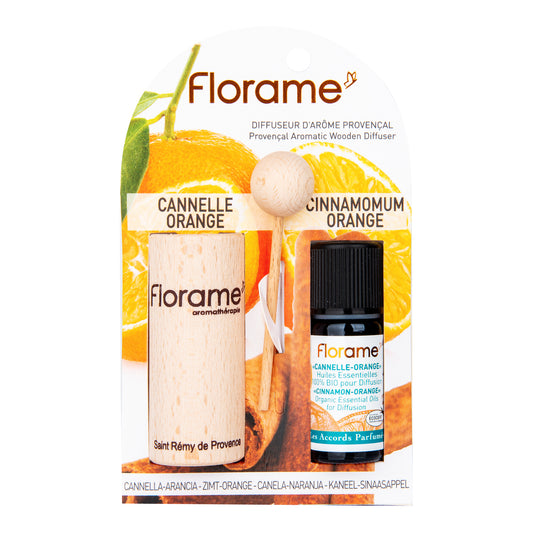 932056 Difuzér provensálský dřevěný + éterický olej Skořice-pomeranč 10 ml BIO   FLORAME-1