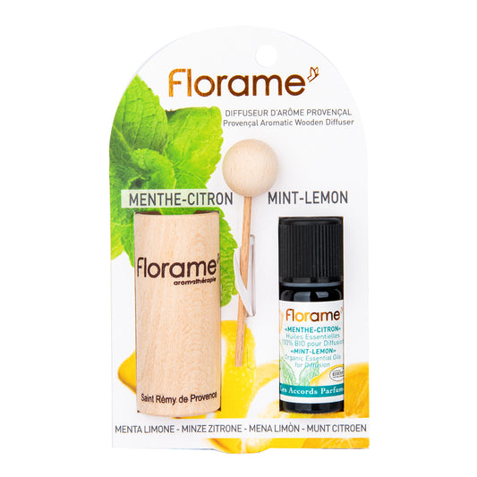 932062 Difuzér provensálský dřevěný + éterický olej Máta-citron 10 ml BIO   FLORAME-1
